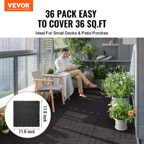 Dalles de Terrasse Emboîtables, Lot de 36, Revêtement de Sol Plastique Imperméable, 300x300 mm, 33444 c㎡, Utilisation par Tous les… (1/5)
