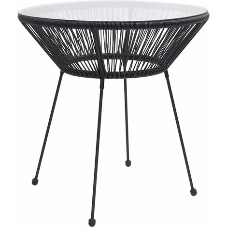 Table à manger Scandinave - Table de salle à manger de jardin Noir Ø70x74 cm Rotin et verre BV840511 - BonneVie (1/3)