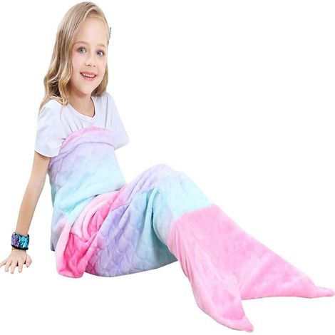 Couverture Sirène Enfant - Flanelle Douce 150 x 50 cm - Pour Canapé Lit Voiture Camping - Âge 3 à 12 Ans - 1 Pièce (1/5)