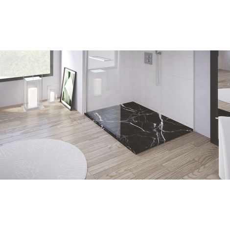 ONDEE - Plato de ducha NOLA 3 - Puede cortarse - 90x100x3cm - Resina - Mármol negro (1/5)