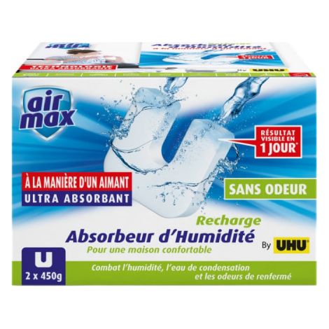 UHU Air max magnet - Ricariche senza profumo per assorbitore di umidità Air max magnet, 2x 450g (1/2)