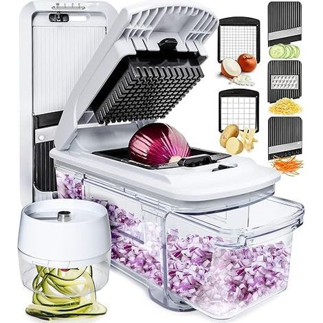 Gemüseschneider: All-in-One-Gerät zum Schneiden und Spiralisieren mit Auffangschale – Geschenkidee für die Küche, weiß (1/5)