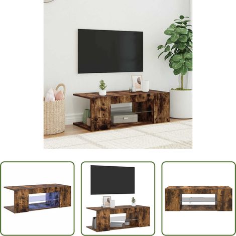 Lumière led - Meuble TV avec lumières LED Chêne fumé 90x39x30 cm (1/5)