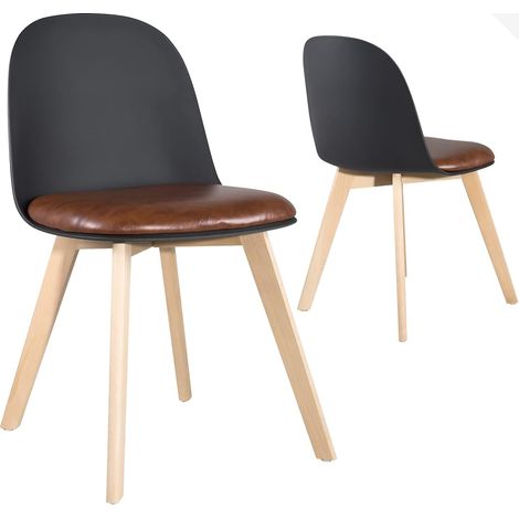 Ensemble de 2 chaises de cuisine scandinaves avec pieds en bois et coussin UFI (noir et marron) (1/5)