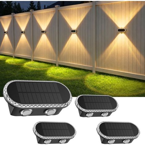 Lampe Solaire Exterieur Murale - Lot De 4 Haut Bas Applique Solaire Extérieur Puissante LED 1200 mAh - IP65 Étanche Éclairage Avec 3000K/4000K/6500K - 10-12H pour Clôture Jardin Terrasse [Classe énerg (1/5)