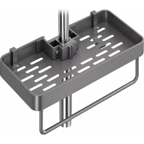 Shower Shelf for Rail with Towel Holder, Hanging Shelf, Shelf without Drilling, Diameter 18 mm to 25 mm (Grey)