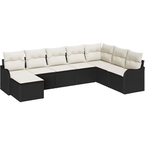 Maison Exclusive - Set Divano da Giardino 8 pcs Nero e bianco Poly Rattan