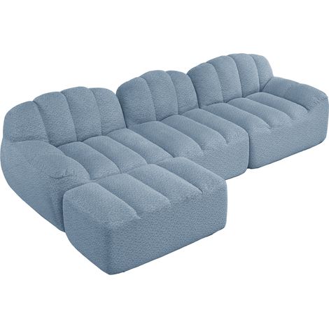 CAIziCanapé modulaire en L 3 places avec 1 ottoman, canapé sans armature en mousse haute densité 32D, assise profonde, idéal pour le salon, tissu doux, Bleu (1/5)