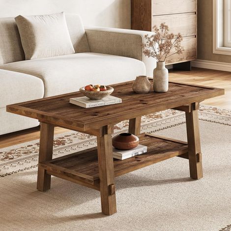Tribesigns – Table basse fixe 120 cm – Style ferme en bois massif – Surface spacieuse pour salon – Montage rapide en 15 minutes