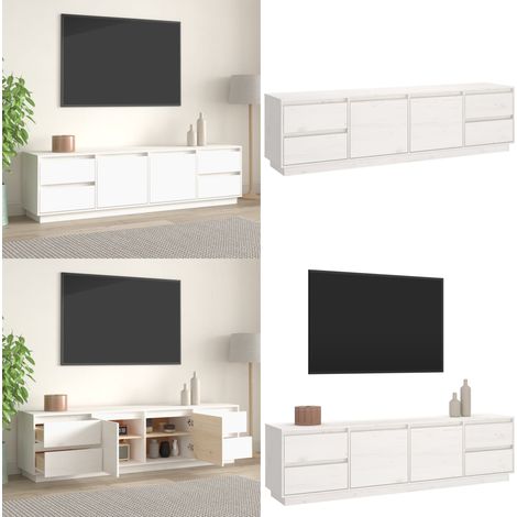 Meuble TV Blanc 176x37x47,5 cm Bois de pin massif - Meubles Tv - Meuble Tv - Support Tv - Unité Tv - Bois De Pin - Home & Living (1/5)
