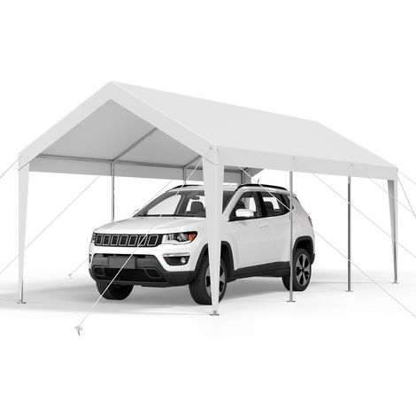 Carport, 3,05 x 6,09 m, Abri de Voiture Robuste avec Cadre en Acier, Abri de Garage Extérieur, Résistant aux UV et à l'Eau, Protection Toutes Saisons, Auvent pour Voiture, Bateau, Moto, Blanc (1/5)