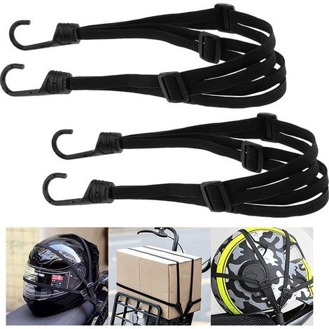 Cinghia per bagagli con ganci, 2 pezzi, cinghia elastica regolabile con 4 fibbie scorrevoli per caschi da moto, bagagli e borse a tracolla, nera (1/5)