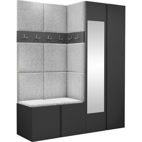 Conjunto para recibidor Pinis X, Grafito, 186x158x46cm, Espejo, Aglomerado laminado, Tapiz, Colocada, Montada en la pared