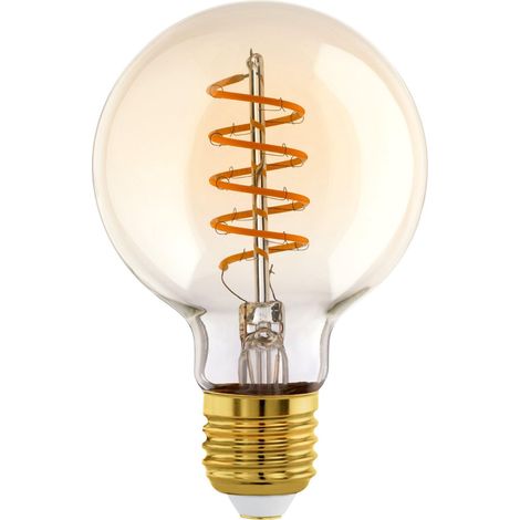 Lampe LED E27 filament vintage spirale, ampoule Edison, globe éclairage rétro, 4 watts (correspond à 26 watts), 270 lumens, blanc chaud, ambré, 2200 Kelvin, G80, Ø 8 cm (1/4)