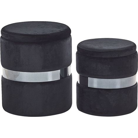 Set of 2 Storage Pouffes DORIS Velvet Black (1/5)