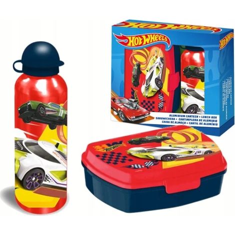 Lonchera HOT Wheels, botella de agua, lonchera de aluminio de 500 ml, autos (1/4)