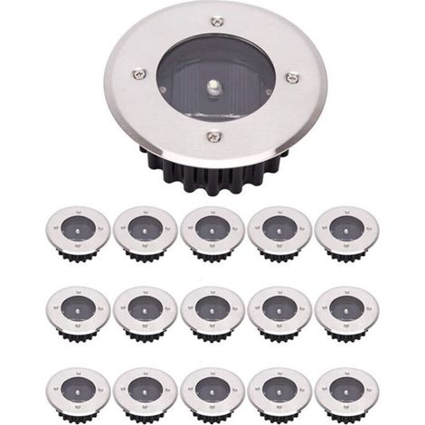 Lampe Solaire Extérieure IP65, 15 Pièces, Lumière Froide Blanche, Design Rond Enterrable Énergie A+ (1/4)
