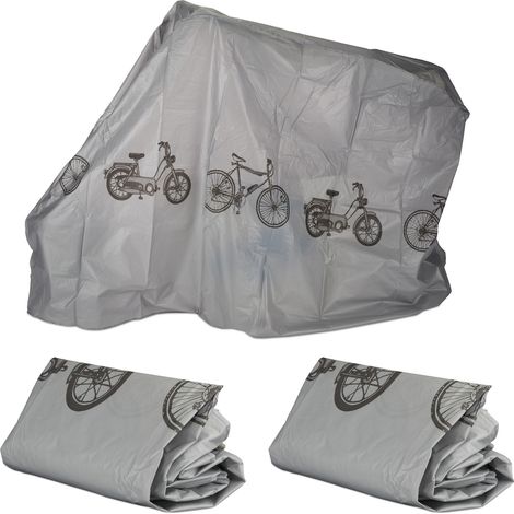 Relaxdays Set de 3 fundas para bicicletas, Funda protectora, Protección solar, Cubierta, Polietileno, 200 x 115 cm, Gris