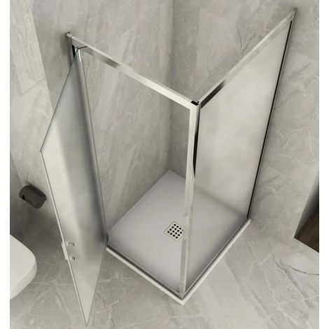 Box Doccia Angolare 1 Anta Fissa Anta Battente 2 Lati Opaco Vetro 6mm Cristallo - Misura Box Angolare 90x60 (1/4)