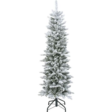 Sapin de Noël Slim Fir vert effet neigeux Ø53 × H150 cm (1/4)