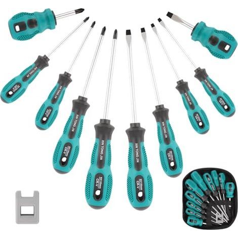 Kit de Tournevis Magnétique, 10 pièces Coffret Tournevis Kit de Tournevis avec 5 Tournevis Plats, 5 cruciformes, Tournevis Kit avec Démagnétisation 2 en 1 (1/5)