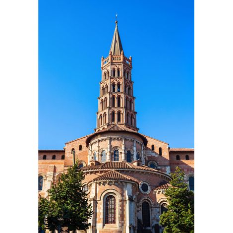 Tableau sur toile clocher Basilique Saint-Sernin de Toulouse 65x97 cm - Impression sur Toile Murale Décorative - Image imprimée en HD sur Toile - Toile sur Châssis en Bois FSC - Fabriqué en France (1/4)