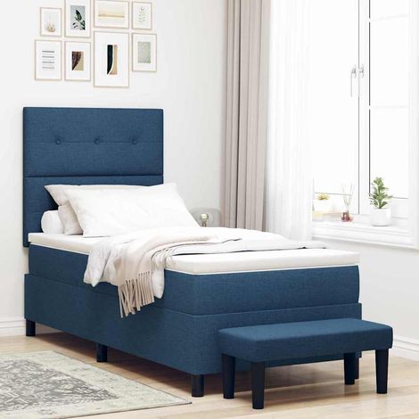 Boxspringbett mit Kopfteil Blau 100 x 200 cm Stoff