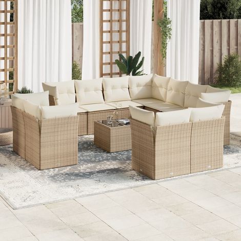 Salon de jardin 12 pièces en résine tressée beige avec rangement et coussins, 110.2kg - PANGIVO (1/3)