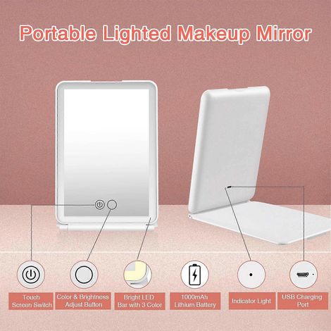 Miroir de maquillage LED, miroir de voyage pliable et portable, miroir de courtoisie LED avec miroir grossissant pour les voyages (1/3)
