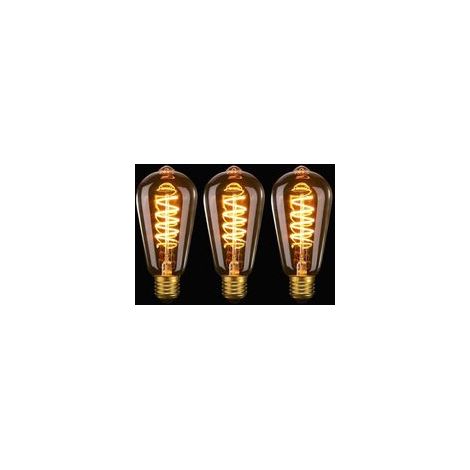 Lampadina LED E27 ST64, filamento LED flessibile a spirale curva da 4W, luce bianca calda antica 2200K, equivalente a 40W, per caffè, case, bar e ristoranti, confezione da 3, classe energetica A. (1/4)