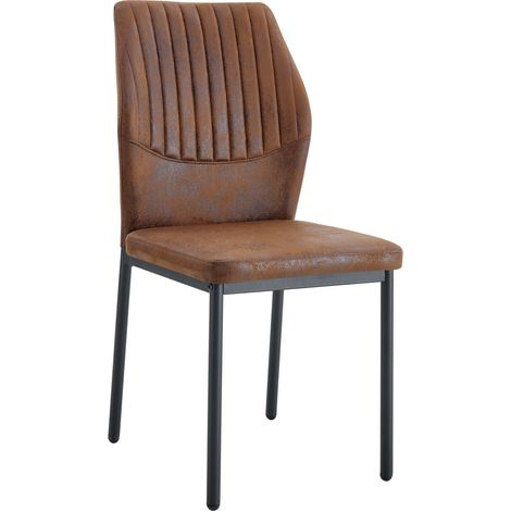Set di 4 sedie da pranzo in tessuto tecnico marrone con gambe in metallo nere (1/5)
