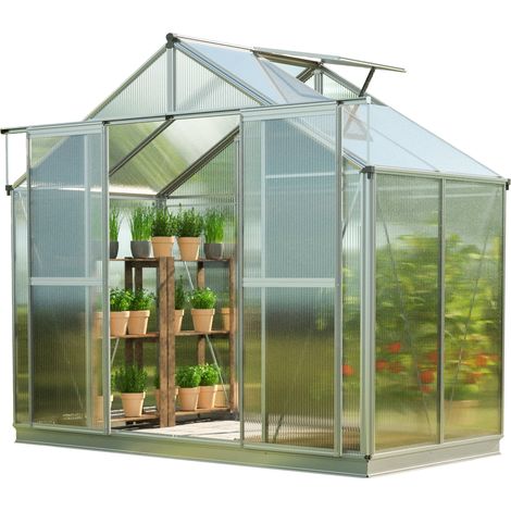 GFP Serra Topas 2 telaio in alluminio 225 x 133 cm, lastre a doppia parete di 6 mm, con apri-finestra automatico e telaio di fondazione