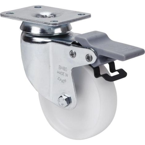 rueda giratora placa freno 10bhfd60-bp plastico blanco eje liso