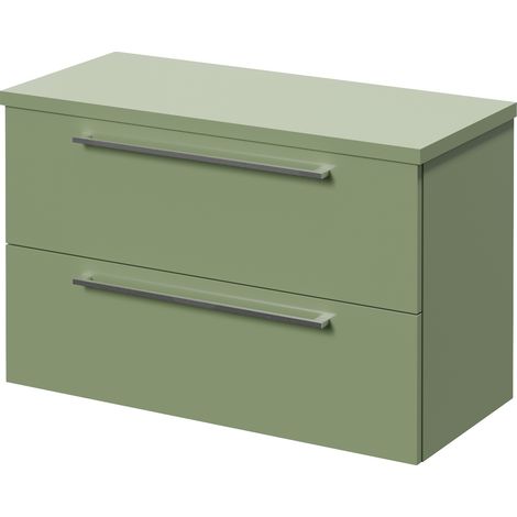 Napoli 390 Olive Green 800mm Wall Mounted 2 Drawer Vanity Unit for Countertop Basins - 800mm - Chrome 480mm Handle