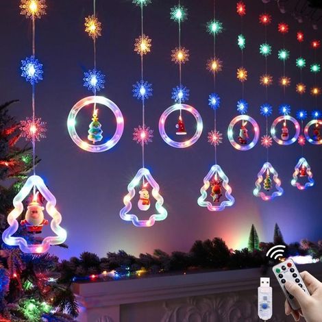 Rideau Lumineux Sapin de Noël Étoiles avec Figurine, Led Guirlande pour Fenêtre Intérieur, Balcon, Terrasse-B (1/5)