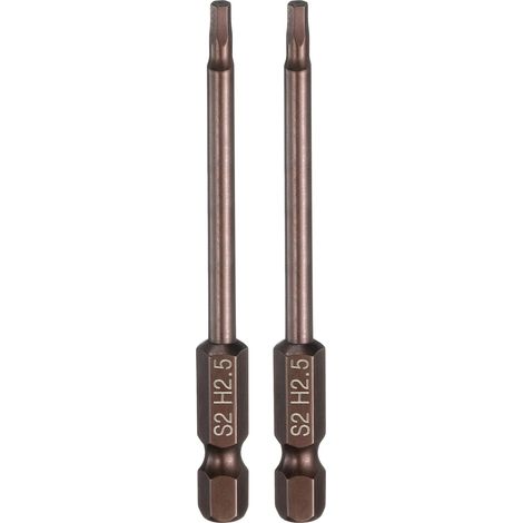 2Pcs Embout À Tête Hexagonale Plate H2.5 (2.5mm) Pointe Magnétique Douille Hexagonale 1/4" Longueur 75mm (3") Acier S2 Embout Métrique Hexagonal Clé Douille, Finition Cuivrée (1/5)
