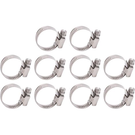 Lot de 10 colliers de serrage pour tuyau d'arrosage, en acier inoxydable 304, style allemand, avec trou de 14 à 27 mm. (1/5)