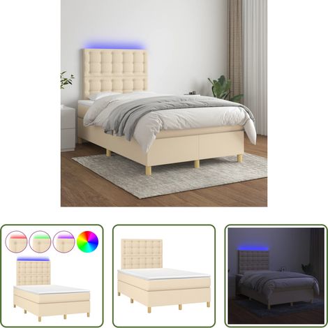 Matelas LED - Sommier à lattes de lit et matelas et LED Crème 120x200cm Tissu (1/5)