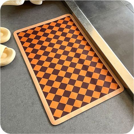 terre de diatomées à motif losange jaune 4060cm Tapis antidérapant à damier pour toilettes et salle de bain, tapis absorbant pour porte de salle de bain, tapis de douche en terre de diatomées (1/5)