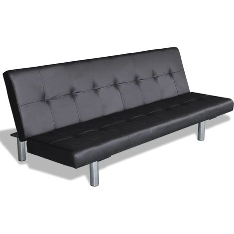 Canapé Lit ou Sofa Lit SimiliCuir NOIR. Avec 2 Coussins. Canapé Convertible (1/5)