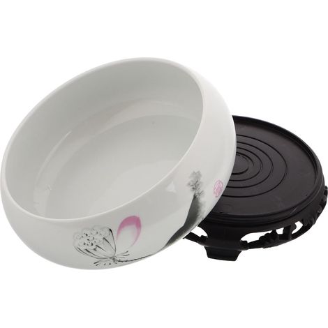 Pot de Fleurs en Céramique Blanche Hydroponique 19-20 Cm avec Base en Plastique, Jardinière de Bol de Lotus pour Plantes Aquatiques et Bureau, Contenant Décoratif sans Trou (1/5)