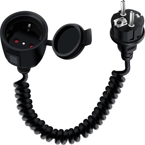 Rallonge Electrique Spirale Extensible 16A 250V Rallonge Cable Spirale Prise IP44 pour Usage Extérieur ou Intérieur, à la Maison, au Bureau (Noir, 0.6-1.5 m) (1/5)