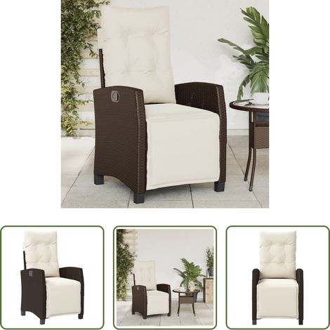 Chaise inclinable - Chaise inclinable de jardin repose-pied marron résine tressée (1/5)
