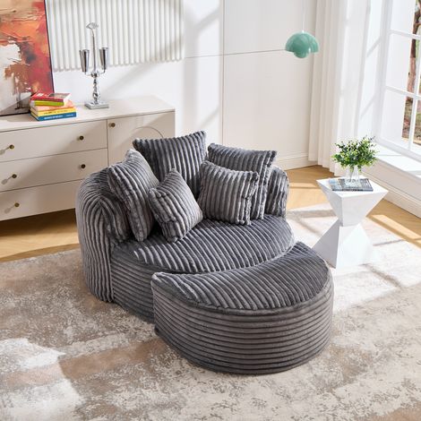 Grand siège rond pour se détendre, banc de lecture d'intérieur, canapé-lit sans pieds avec repose-pieds, grand format, dossier en tissu doux et tissu côtelé, convient aux salons, salles de jeux, etc. (1/5)