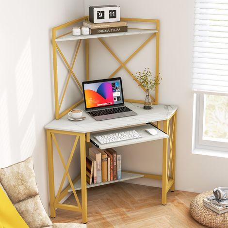 Bureau d'Angle, Bureau Informatique Peu Encombrant avec Clapier - Blanc CW9319 Maison Chic (1/3)