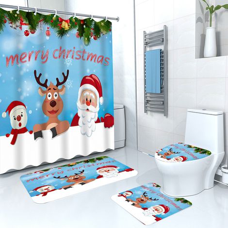 Lot de 4 rideaux de douche de Noël, imperméables, sans trous, servant également de séparation pour les toilettes, de tente de douche ou de rideau de salle de bain (avec crochets).