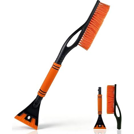 Grattoir Pare Brise Voiture, 2 en 1 Détachable Grattoir à Gratte Glace, Brosse à Neige avec Poignée Antidérapante, Rapide, sans Effort Efficace, pour Voitures (Orange) (1/5)