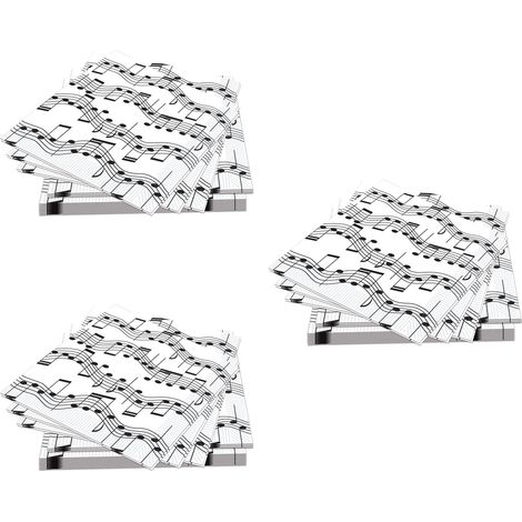 Lot de 48 serviettes de table Motif notes de musique Blanc/noir (1/5)