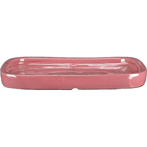 Sottovaso per bonsai rettangolare in gres smaltato rosa 22,5x16,5x1,5 cm - GA2S (1/3)