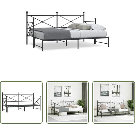 vidaXL Doppelbett - Tagesbett Ausziehbar ohne Matratze Schwarz 90x200 cm Stahl (1/5)